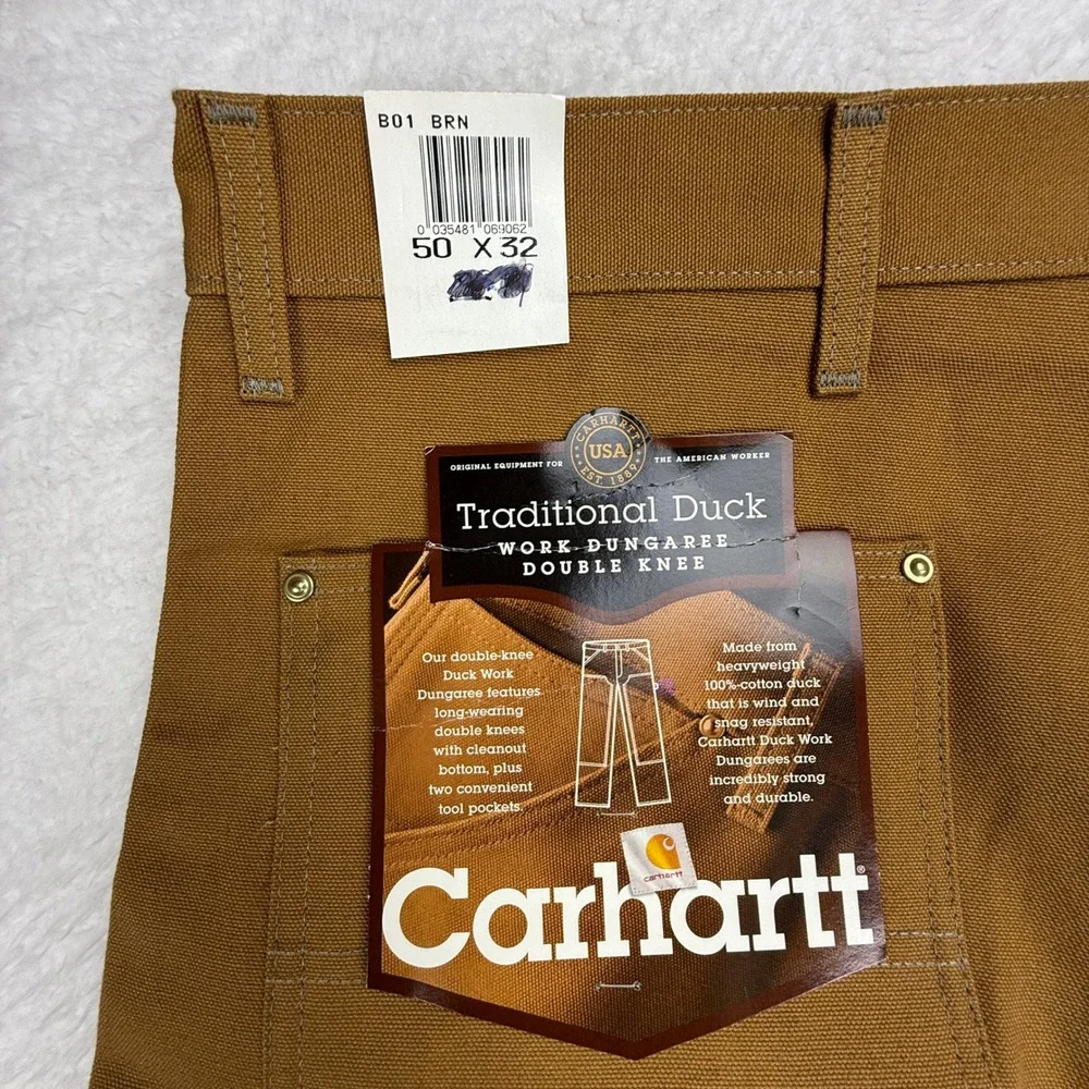 Carhartt B01 BRN Double Front Work Dungaree Brown Duck Pants 50x32 USA NWT NOS